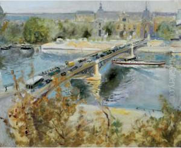 Le Pont Du Carrousel Oil Painting by Lucien Adrion