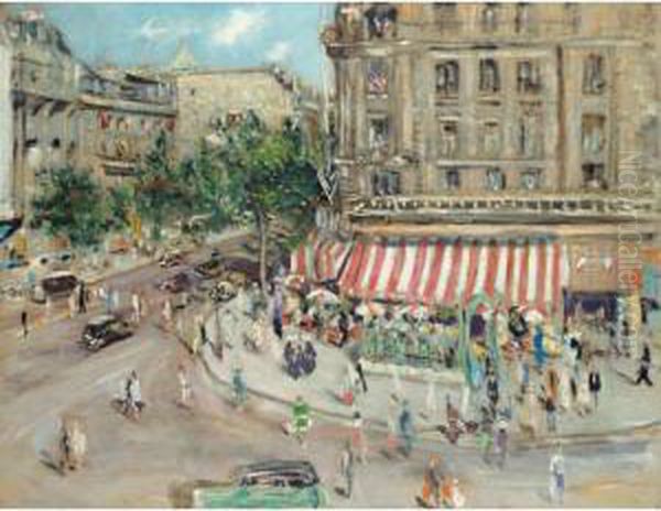 Scene De Rue, Paris Oil Painting by Lucien Adrion