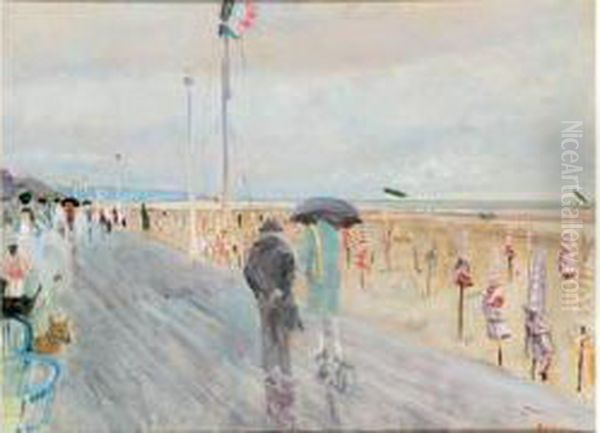 Les Planches A Deauville Oil Painting by Lucien Adrion