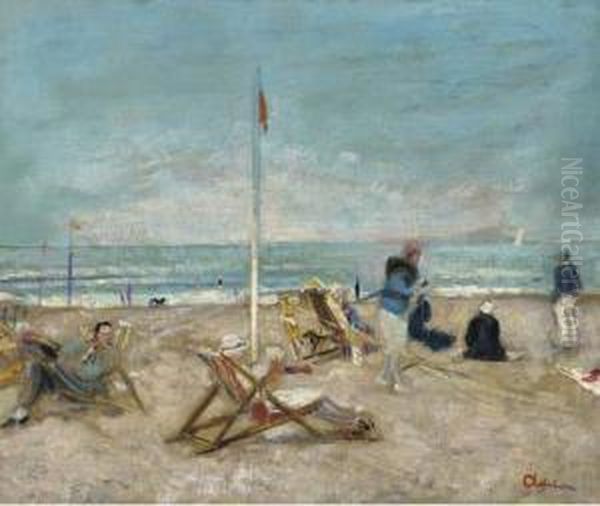 Sur La Place A Deauville Oil Painting by Lucien Adrion