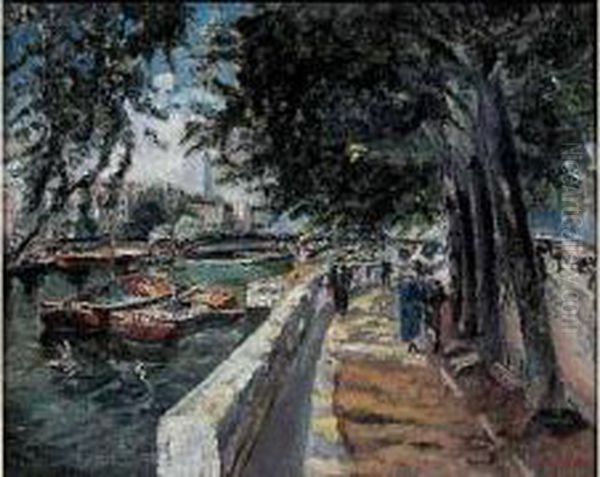 Le Pont Du Carrousel Oil Painting by Lucien Adrion