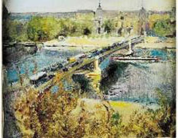 Le
 Pont Du Carrousel Oil Painting by Lucien Adrion