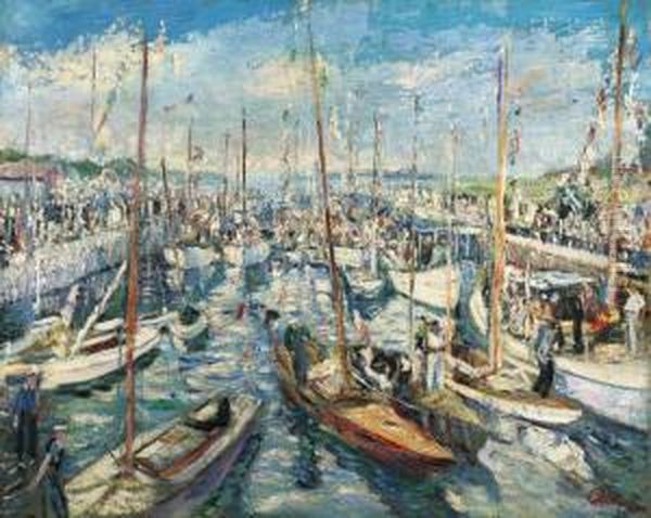 Le Port En Fte Oil Painting by Lucien Adrion