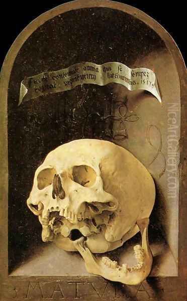 Trompe-l'oeil Skull Oil Painting by Jan Mabuse