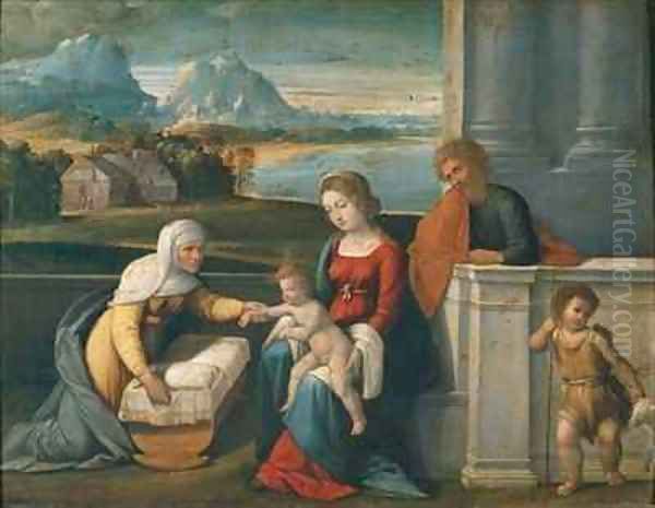 The Holy Family with St John and St Elizabeth Oil Painting by Garofalo