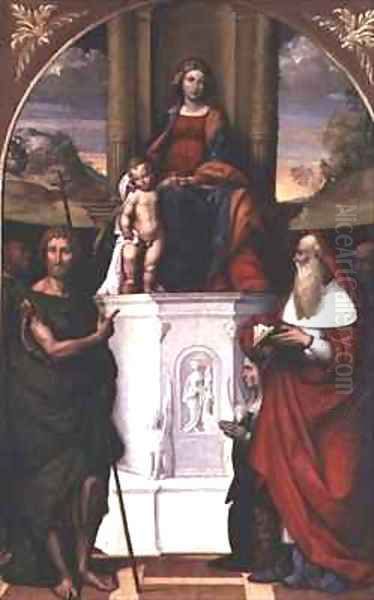 The Virgin Enthroned with St Jerome and St John Oil Painting by Garofalo