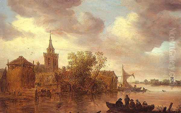 A Church and a Farm on the Bank of a River 1653 Oil Painting by Jan van Goyen