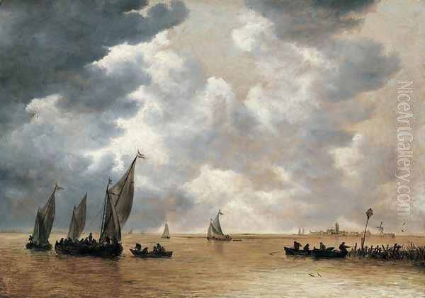 An Estuary Scene 1652-54 Oil Painting by Jan van Goyen