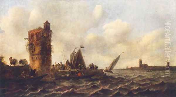 A View on the Maas near Dordrecht 1643 Oil Painting by Jan van Goyen