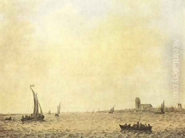 View of Dordrecht from the Oude Maas 1644 Oil Painting by Jan van Goyen