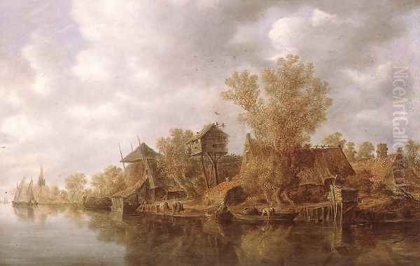 Village at the River 1636 Oil Painting by Jan van Goyen