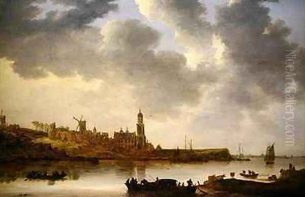 A View across the Rhine at Rhenen Oil Painting by Jan van Goyen