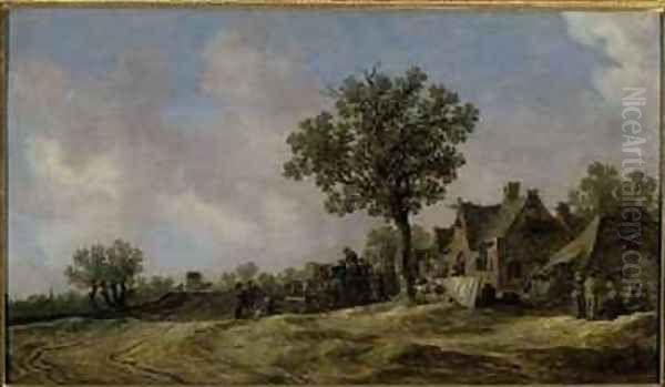 Tavern on a Country Road Oil Painting by Jan van Goyen