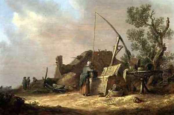 Landscape with a woman at a well Oil Painting by Jan van Goyen