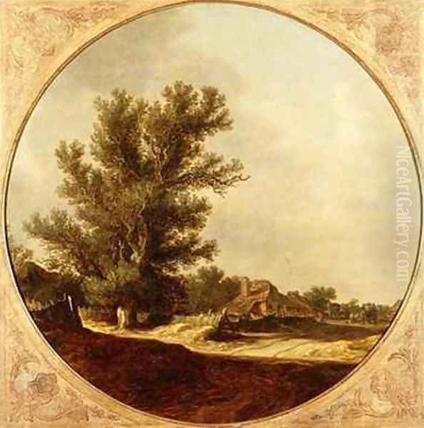 Oak Tree on a Country Lane with Travellers Oil Painting by Jan van Goyen