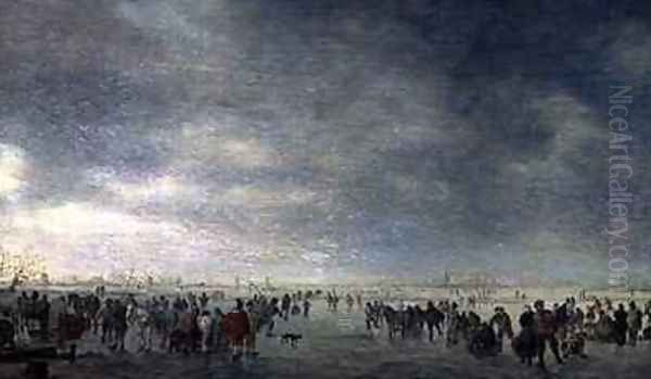 Ice Skaters Oil Painting by Jan van Goyen