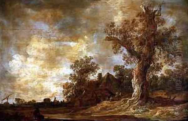 Wooded landscape with figures and oak tree Oil Painting by Jan van Goyen