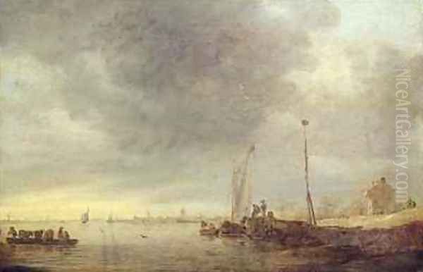 Landscape with River and Ferry Oil Painting by Jan van Goyen