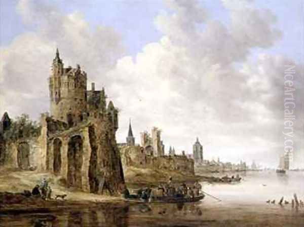 The River Ferry Oil Painting by Jan van Goyen