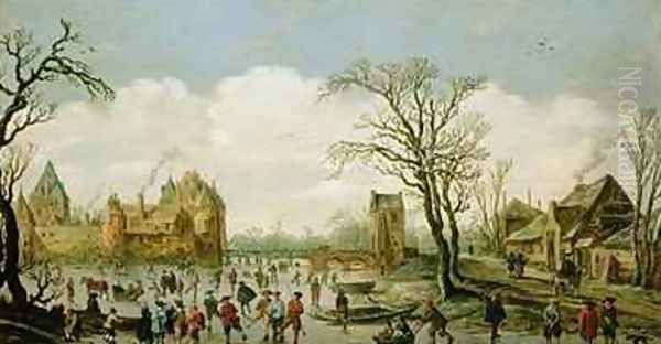 Winter Landscape with a Walled Castle Oil Painting by Jan van Goyen