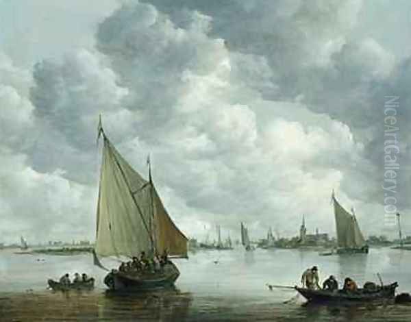 Fishingboat in an Estuary Oil Painting by Jan van Goyen