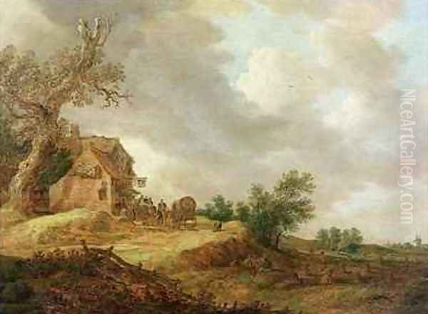 Landscape with Figures Outside an Inn Oil Painting by Jan van Goyen