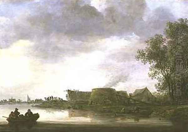 Lime Kilns in a River Landscape Oil Painting by Jan van Goyen