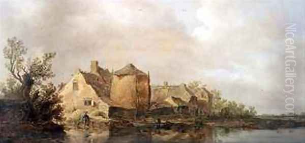 River Scene with an Inn Oil Painting by Jan van Goyen