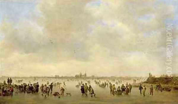 Winter Landscape with Skaters Before SHertogenbosch Oil Painting by Jan van Goyen