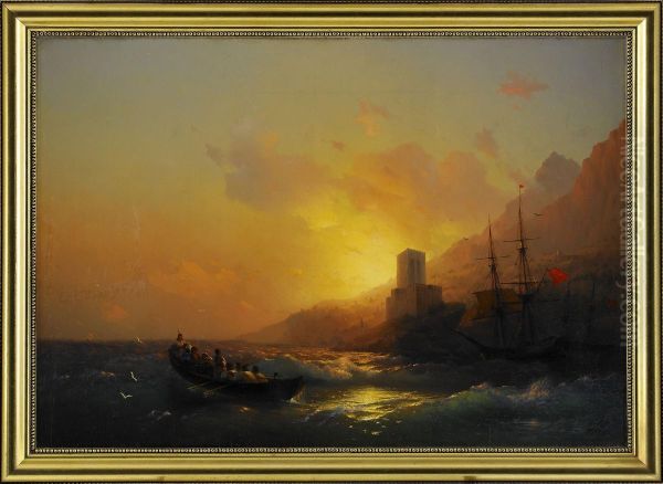 Sunset Over The Great Lavra - Mount Athos Oil Painting by Ivan Konstantinovich Aivazovsky