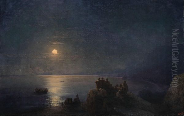 Classical Poets On A Moonlit Shore In Ancient Greece Oil Painting by Ivan Konstantinovich Aivazovsky