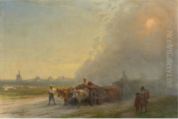 Ox-carts In The Ukrainian Steppe Oil Painting by Ivan Konstantinovich Aivazovsky