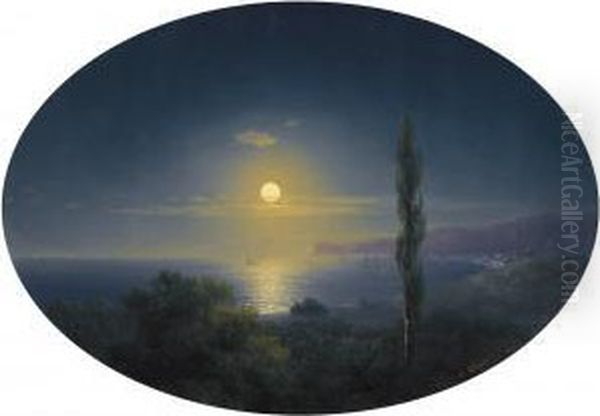 Crimean Coast By Moonlight Oil Painting by Ivan Konstantinovich Aivazovsky