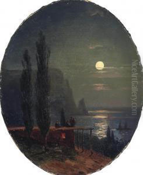 View Of The Crimea By Moonlight Oil Painting by Ivan Konstantinovich Aivazovsky