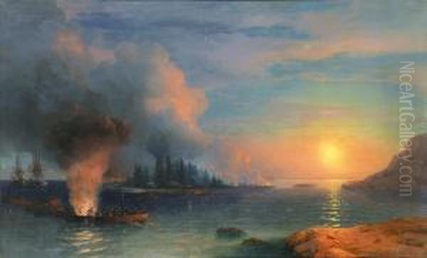 The Battle Ofbomarsund Oil Painting by Ivan Konstantinovich Aivazovsky