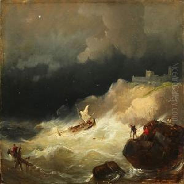 Shipwrecked I Rough Sea Near A Coast Oil Painting by Ivan Konstantinovich Aivazovsky