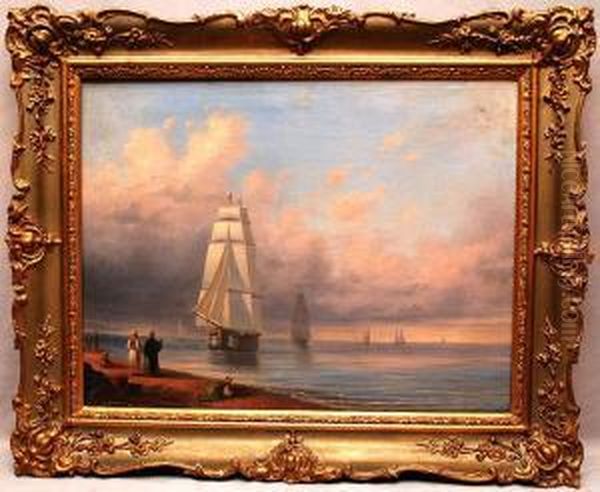 Sailboat With Men On Shore, 
Some Restorations Oil Painting by Ivan Konstantinovich Aivazovsky