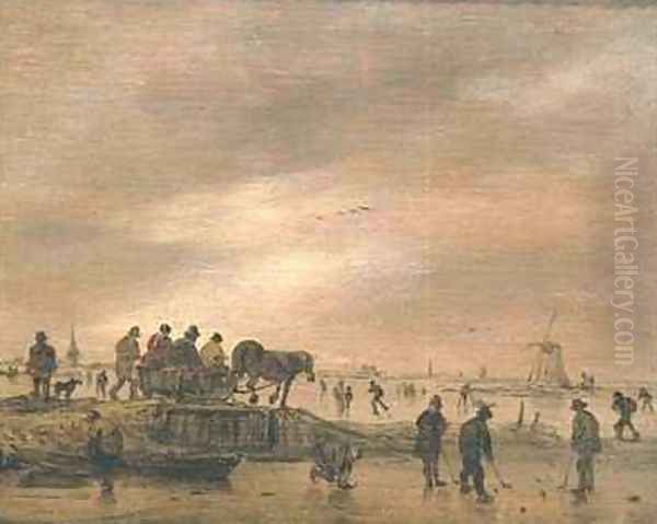 Winter Landscape with a Horse Drawn Sleigh Oil Painting by Jan van Goyen