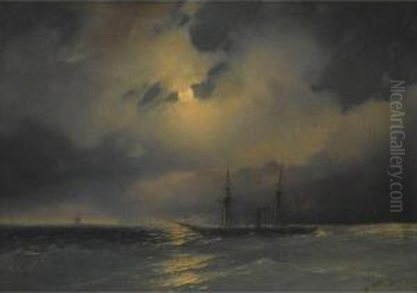 Shipping In Moonlight Oil Painting by Ivan Konstantinovich Aivazovsky