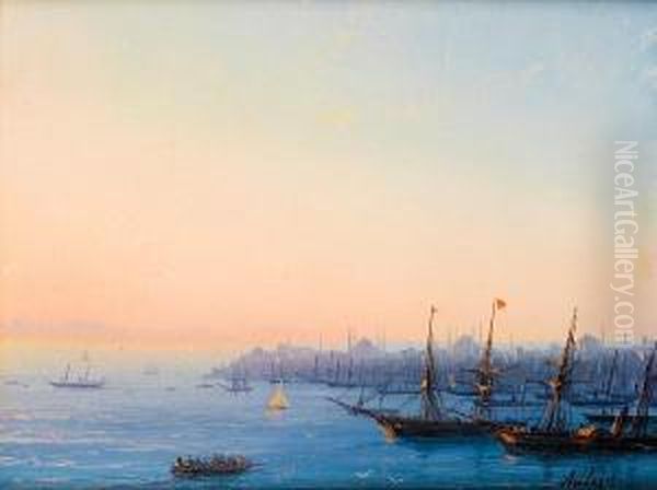 Sunset Over The Golden Horn (constantinople)from Pera Oil Painting by Ivan Konstantinovich Aivazovsky