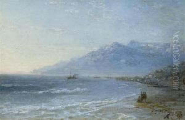 Coastal Landscape With Figures Ata Beach Oil Painting by Ivan Konstantinovich Aivazovsky