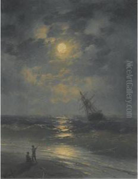 Moonlight On The Sea Oil Painting by Ivan Konstantinovich Aivazovsky