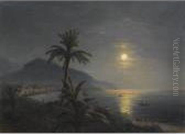 Moonlit Sea With Palm Trees Oil Painting by Ivan Konstantinovich Aivazovsky