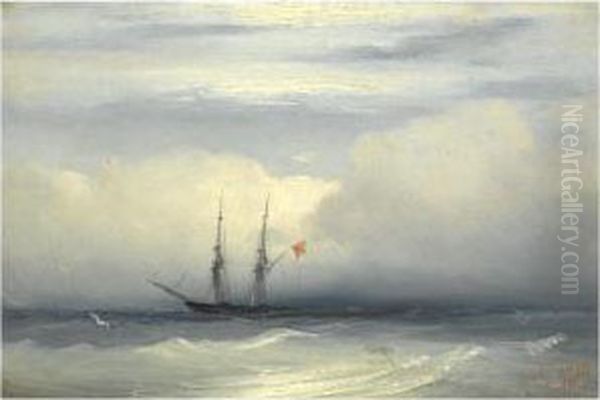 Ship On A Stormy Sea Oil Painting by Ivan Konstantinovich Aivazovsky