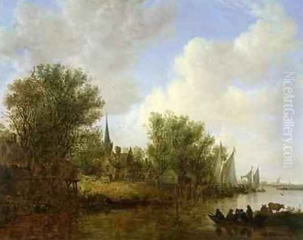 River scene with a View of Overschie Oil Painting by Jan van Goyen