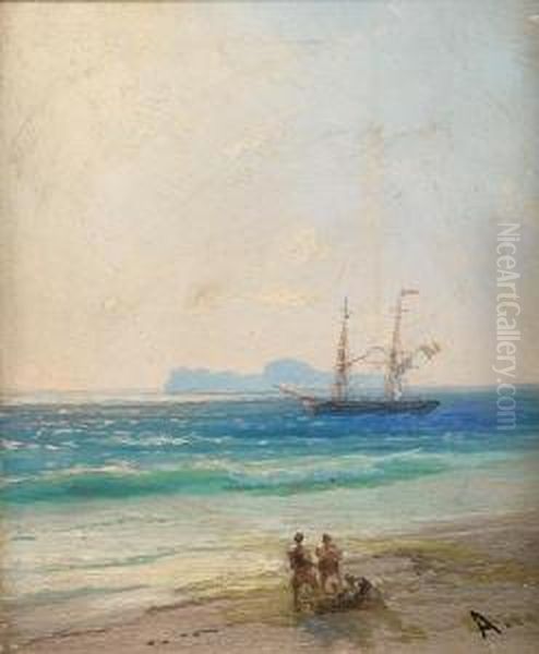 A View Of Capri From The Italian Mainland,with An Italian Brig Anchored Offshore Oil Painting by Ivan Konstantinovich Aivazovsky