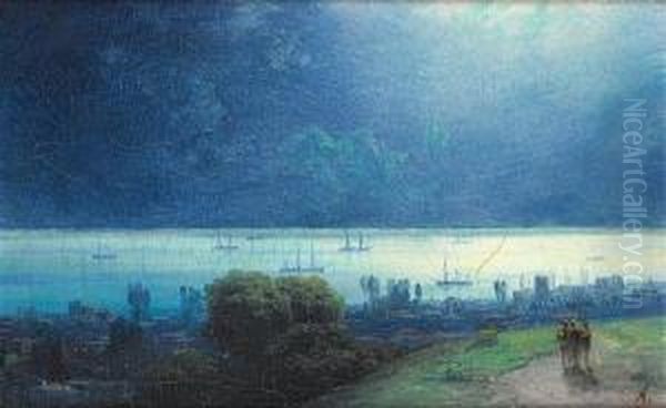 View Of A Bay Bathed In Moonlight Oil Painting by Ivan Konstantinovich Aivazovsky