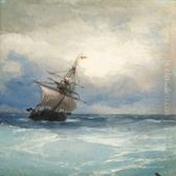 Seascape With A Sailing Ship On Open Sea Oil Painting by Ivan Konstantinovich Aivazovsky