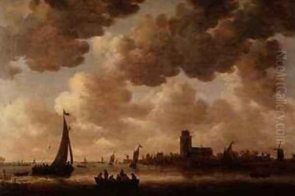 View of Dordrecht Downstream from the Grote Kerk Oil Painting by Jan van Goyen