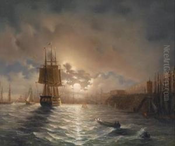 Hafen Von Odessa Bei Mondlicht Oil Painting by Ivan Konstantinovich Aivazovsky